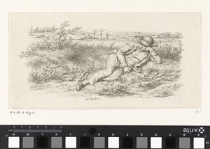 Tilbagelænet mand i et landskab Studietryk / Etudes gravées (serietitel) af Jacob Ernst Marcus