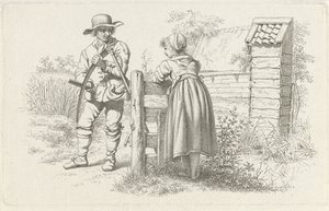 Plæneklipper taler med en pige Studietryk / Etudes gravées (serietitel) af Jacob Ernst Marcus