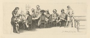 Mænd i et kaffehus med et billardrum, 1814 af Jacob Ernst Marcus