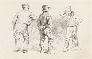Studieark med tre stående figurer Etudes gravées (serietitel) af Jacob Ernst Marcus