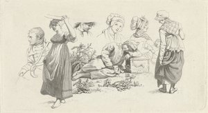 Studieark med en sovende dreng og figurer Studietryk / Etudes gravées (serietitel) af Jacob Ernst Marcus