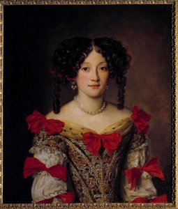 1600-tallets flamske mode: "" Portræt af en kvinde"" En ung pige klædt i en brokadekjole og dækket med engelske krøller. Hun bærer øreringe og en perlekæde. Maleri af Jacob Ferdinand Voet (1639-1700) 1600-tallet søn. 0,76x0,64 m Paris, Musee