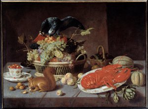 Stilleben med egernet. Maleri af Jacob Fopsen Van Es (v.1596-1666) Ec. Flam.