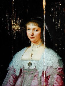 Portræt af en ung kvinde (olie på panel) af Jacob Fransz van der Merck