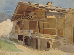 Bondegård under opførelse, 1829 (pen & blæk og wc på papir) af Jacob Gensler