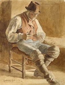 Fisherman Mending a Net, 1834 (blyant og wc på papir) af Jacob Gensler