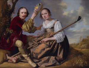 Et par i et pastoralt landskab (olie på lærred) af Jacob Gerritsz Cuyp