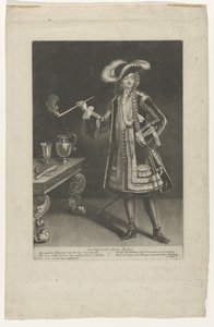 Portrætkaptajn Jan Bart, stående med pibe Kaptajn Jan Bart (titel på objekt) af Jacob Gole