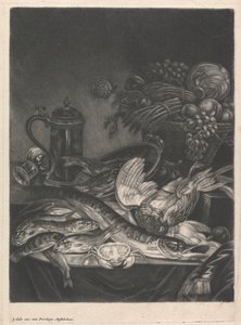 Stilleben med fisk og fjerkræ af Jacob Gole