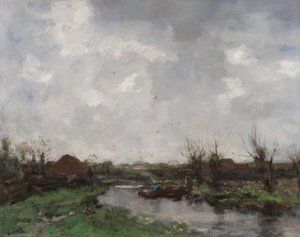 Et flodlandskab med bondegårde, slutningen af 1870