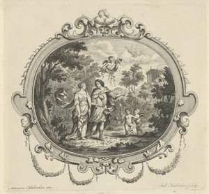Vandrende par ledsaget af putti