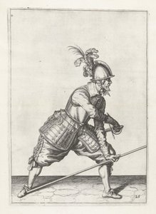 Soldat med lanse, der trækker sværd, ca. 1600