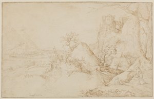 Landskab med to bønder og en hund, ca. 1525-69