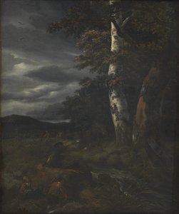 Landskab med en jagtscene af Jacob van Ruisdael
