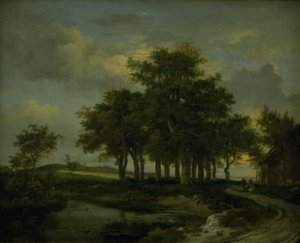 Egetræer nær en vej, aften af Jacob van Ruisdael