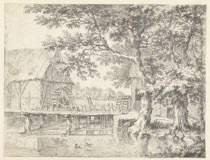Udsigt over to vandmøller, der flankerer en sluse af Jacob van Ruisdael