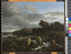 Landskab med kaskade (olie på lærred) af Jacob van Ruisdael