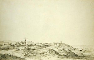 Klitterne ved Wijk aan Zee (sort kridt og grå blæk på papir) af Jacob van Ruisdael