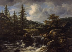 skovklædt Landskab med Vandfald, c.1665-1670