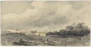Landskab med hyrde under tung overskyet himmel