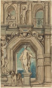 Design til en vægdekoration [recto] af Jacob Jordaens
