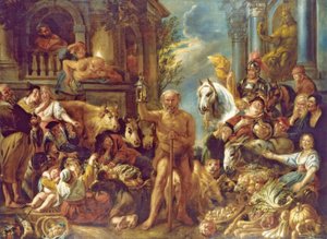 Diogenes søger efter en ærlig mand af Jacob Jordaens