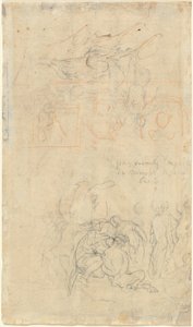Ark med studier med den berusede pande og nymfer [verso] af Jacob Jordaens