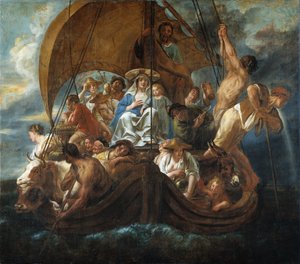 Den hellige familie i en båd, 1652.