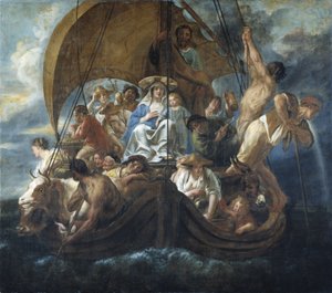 Den hellige familie på en færge af Jacob Jordaens