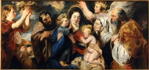 Den hellige familie med den unge Johannes Døberen og engle, ca. 1616-1617. af Jacob Jordaens