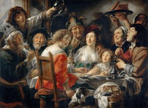 Kongen drikker, eller familiemåltid på helligtrekongerfesten af Jacob Jordaens