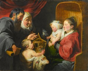 Jomfruen og barnet med Sankt Johannes og hans forældre, ca. 1617-1618 af Jacob Jordaens