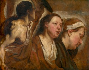 To kvindehoveder og torso af en kriger af Jacob Jordaens