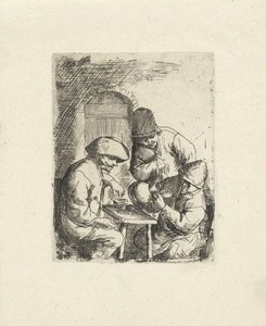 Tre mænd og en tom kande Kopier efter Adriaan van Ostade (serietitel) af Jacob Laurensz. van der Vinne