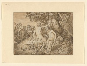 Paris og Oenone eller Angelica og Medoro skærer deres navne på et træ af Jacob Lois