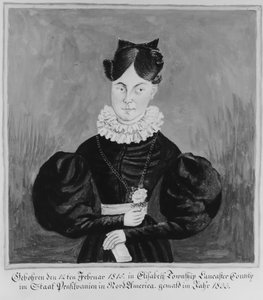 Portræt og fødselsoversigt af Mahala Wechter, 1833.
