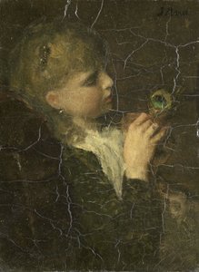 Pige med en påfuglefjer af Jacob Maris