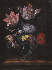 En glasvase med blomster af Jacob Marrel