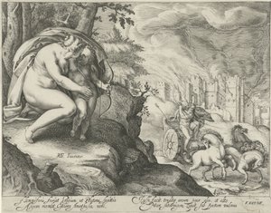 Venus opfordrer Amor til at skyde en pil mod Pluto af Jacob Matham (attributed to)