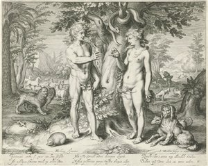 Adam og Eva i paradis af Jacob Matham