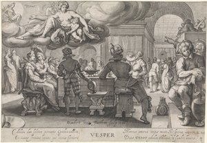Aften (vesper) Vesper (titel på objekt) De fire gange på dagen (serietitel) af Jacob Matham
