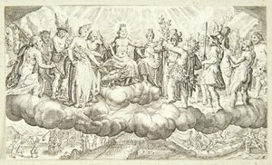 Bakkus overrækker vin til Jupiter af Jacob Matham