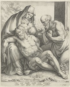 Kristi klagesang af Maria og Sankt Hieronymus af Jacob Matham
