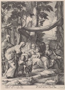 H. Familie med Elizabeth, Zacharias og barnet Johannes Døberen af Jacob Matham