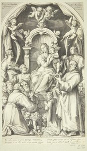 Maria og barnet med mæcener og helgener (Sankta Lucia, Katharina af Alexandria, Frans af Assisi og medlemmer af Zuccaro-familien) af Jacob Matham