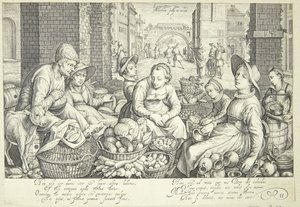 Markedsscene i en by af Jacob Matham