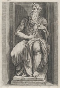 Mirror of Roman Magnificence: Moses efter skulpturen af ​​Michelangelo, 1500-tallet..., 1500-tallet. af Jacob Matham