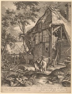Abraham kaster Hagar ud af Jacob Matham, after Abraham Bloemaert