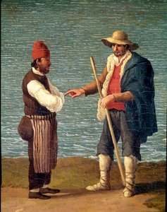 En hyrde og en købmand i havnen i Monopoli, Puglia, Italien (hyrde og købmand i Monopoli) Maleri af Jacob Philipp Hackert dit Hackert d