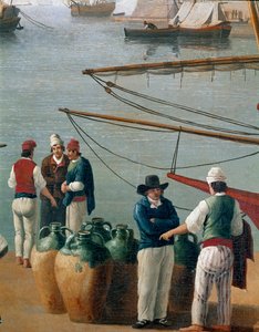 Fiskere og olivenoliehandler i Napoli, Italien (fiskere, olivenoliehandlere i Napoli havn) Maleri af Jacob Philipp Hackert dit Hackert d